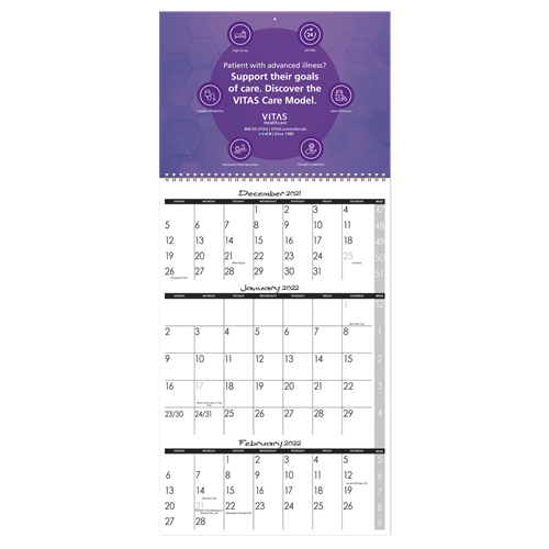 2024 3 Month at a Glance Wall Calendar - Sold 50 per Case